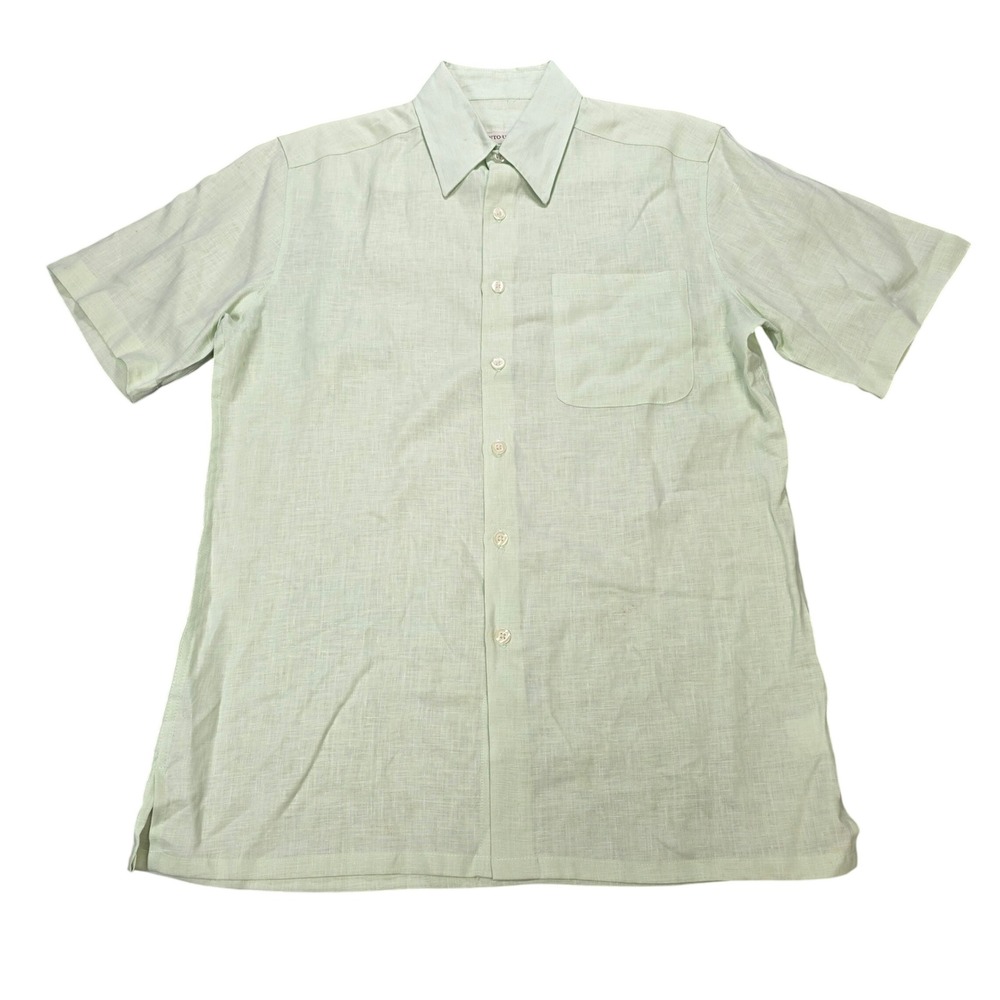 Pronto Uomo 100% Linen Button Up Shirt Size M Mint Green Short Sleeve NWT